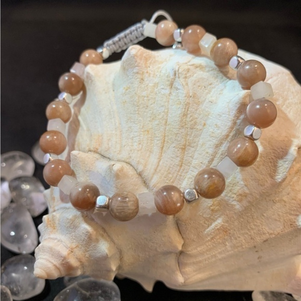 Orange Sunstone and Jade 8mm Round Smooth Adjustable Knotted Wrist Bracelet